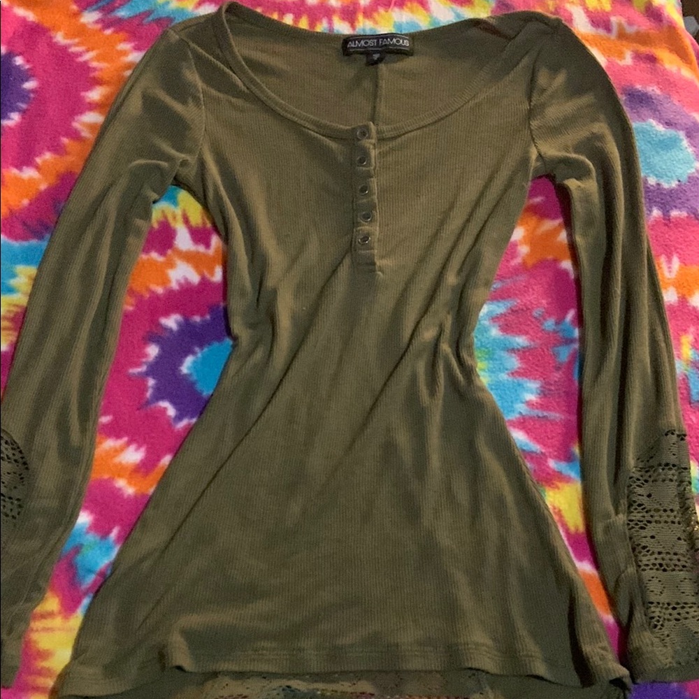 Almost Famous Olive Button-Up Blouse
